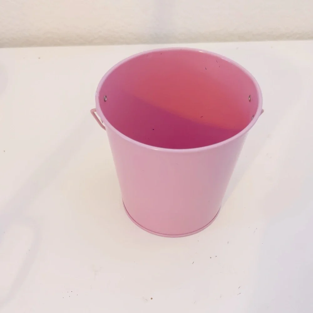 4.5” Metal Pink Tin Bucket for Office Desk, Plant Pot, Organizer, Easter Basket